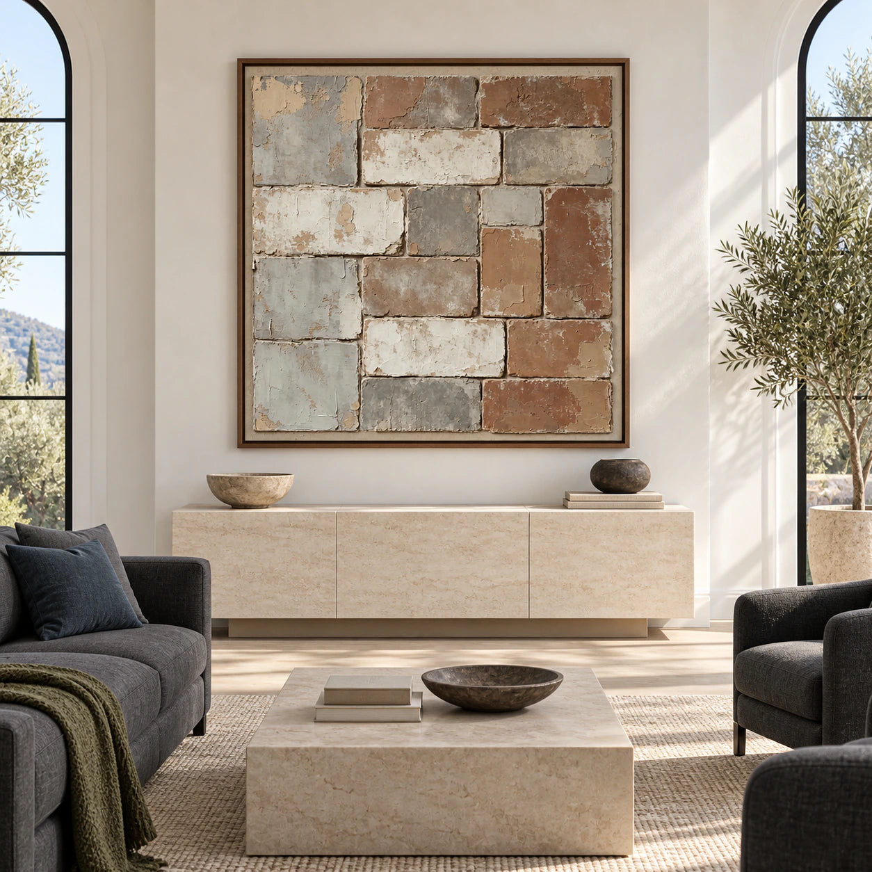 Patina-Grid displayed at large scale in a bright, spacious architectural living room.