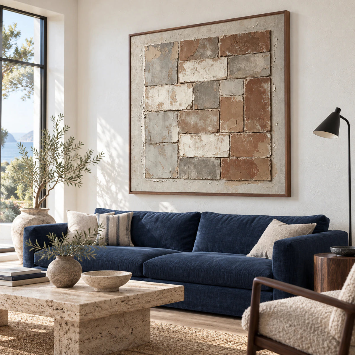 Patina-Grid as the focal point in a bright contemporary living room.