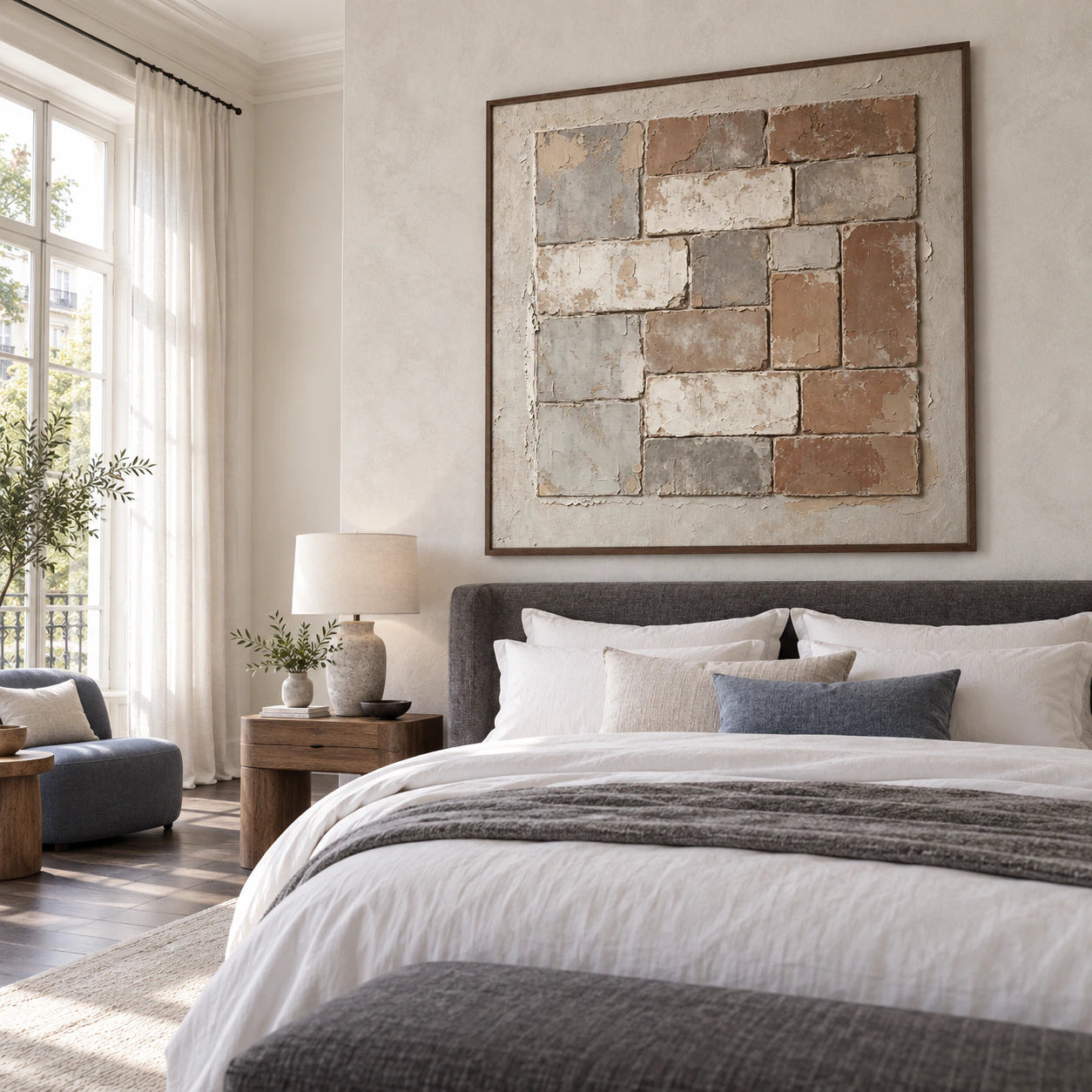 Patina-Grid in a quiet, sunlit bedroom with calm architectural details.