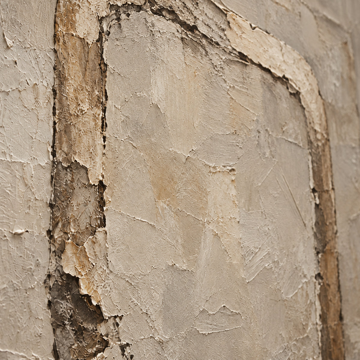 Patina-Portal oil painting brushwork and impasto detail photographed from an oblique side angle