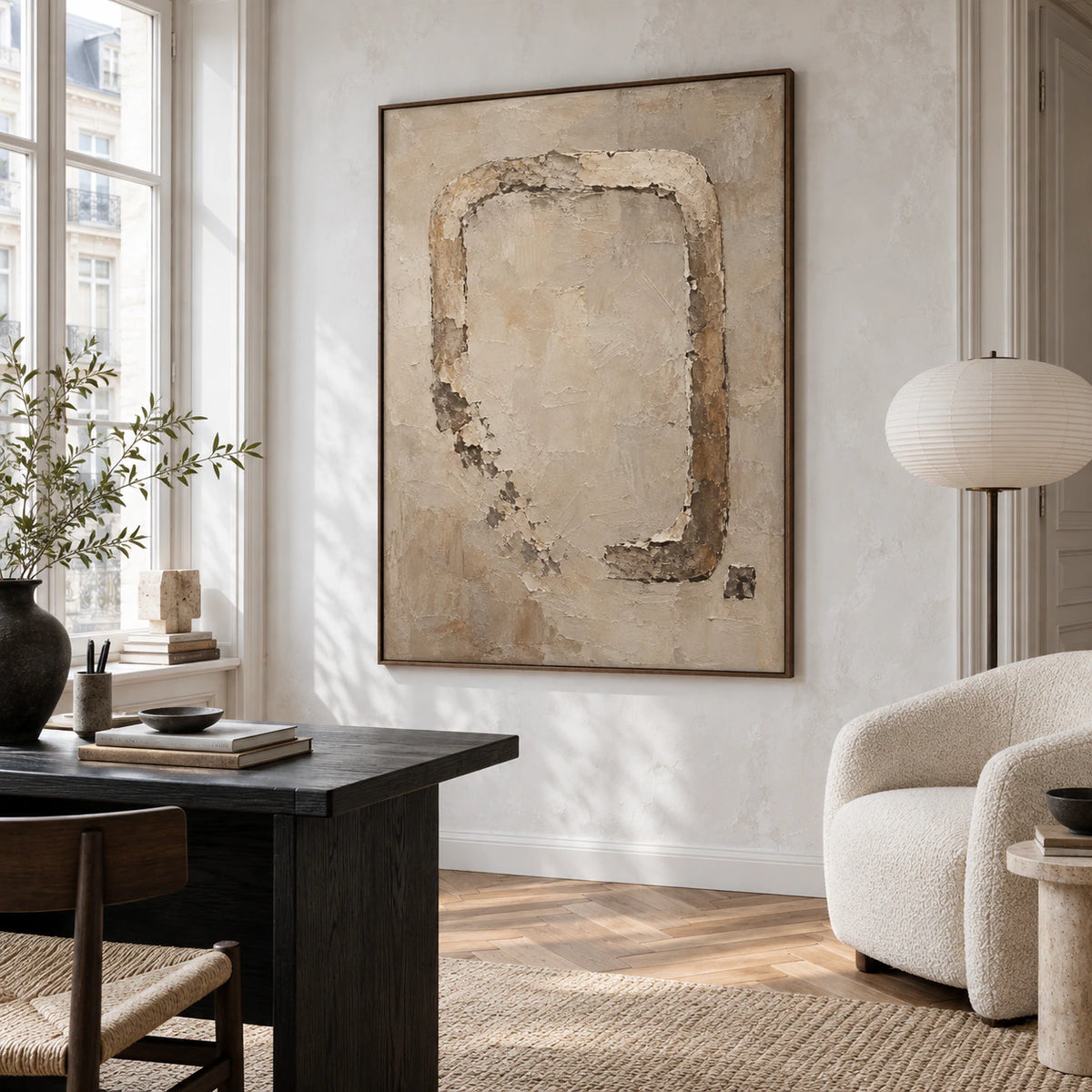 Patina-Portal in an airy home office reading space.