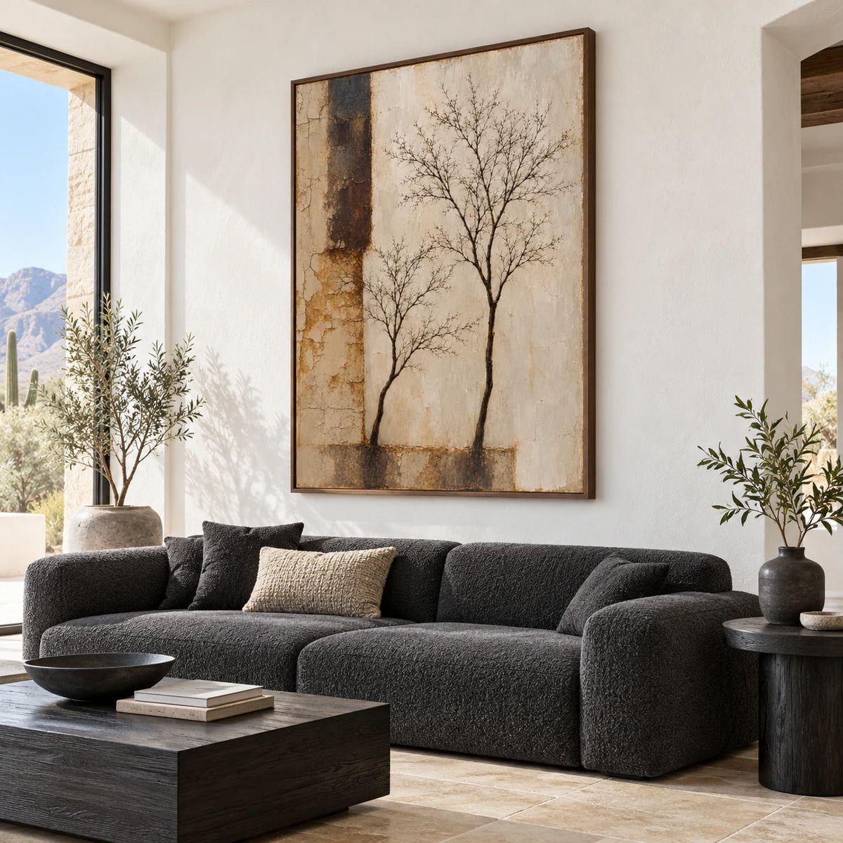 Patina-Silhouette as the focal artwork in a bright contemporary living room.