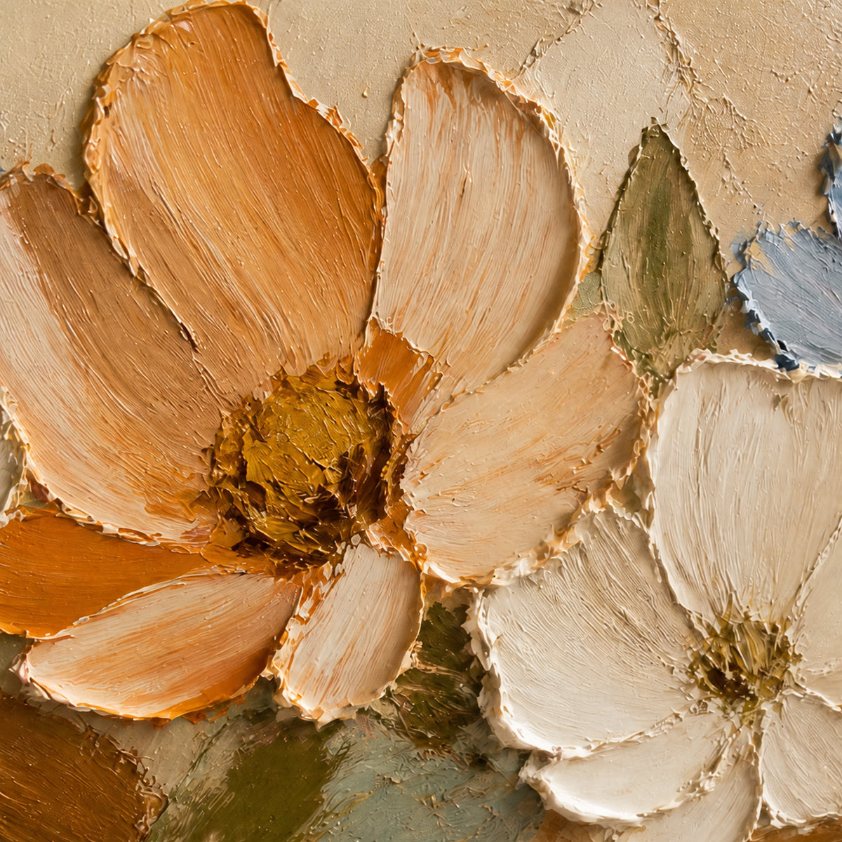 Petal-Arc oil painting brushwork and impasto detail photographed from an oblique side angle