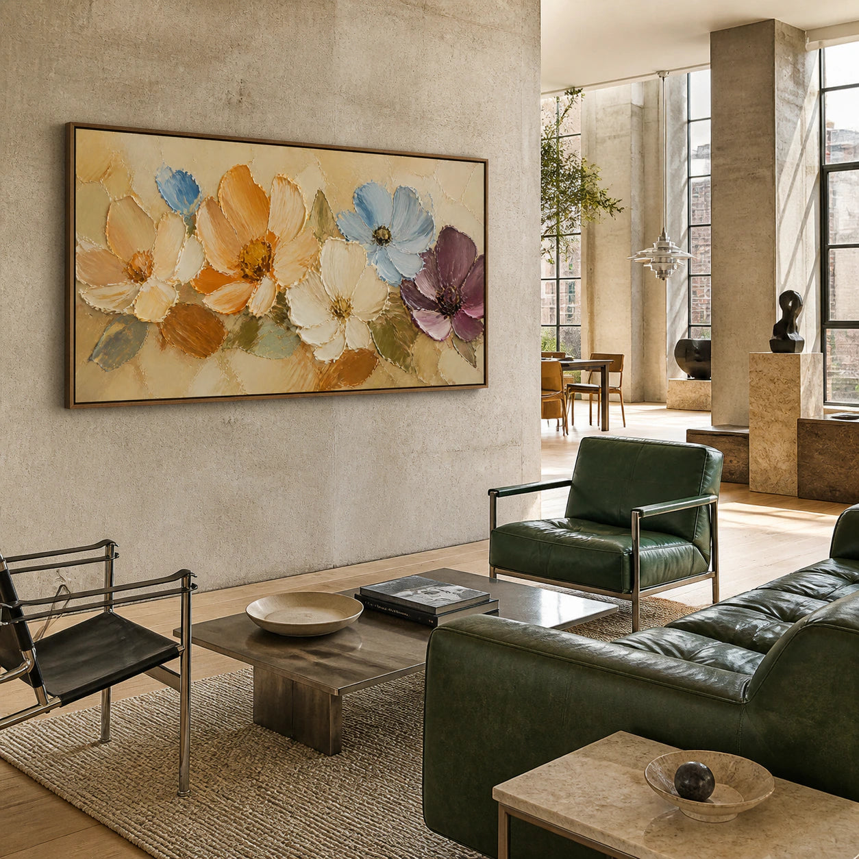 Expansive loft hospitality interior featuring Petal-Arc at an impressive large scale.