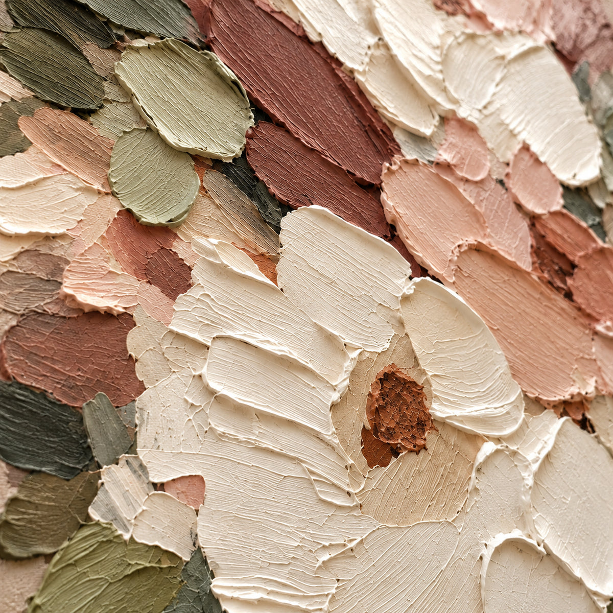 Petal-Ember oil painting brushwork and impasto detail photographed from an oblique side angle