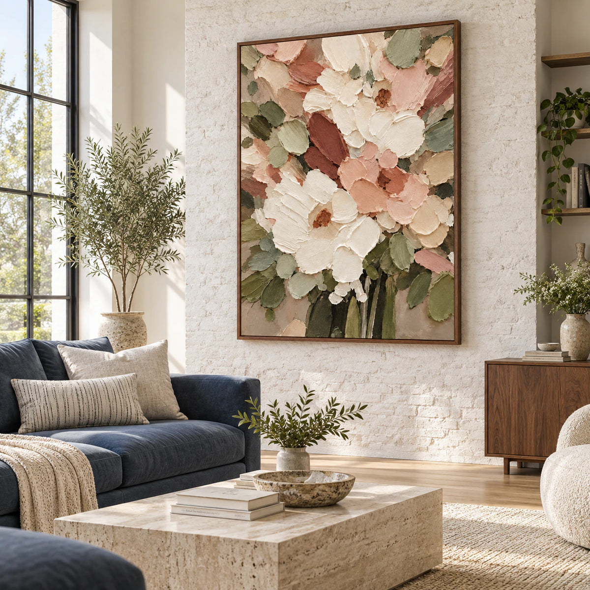 Petal-Ember as the focal artwork in a bright contemporary living room.