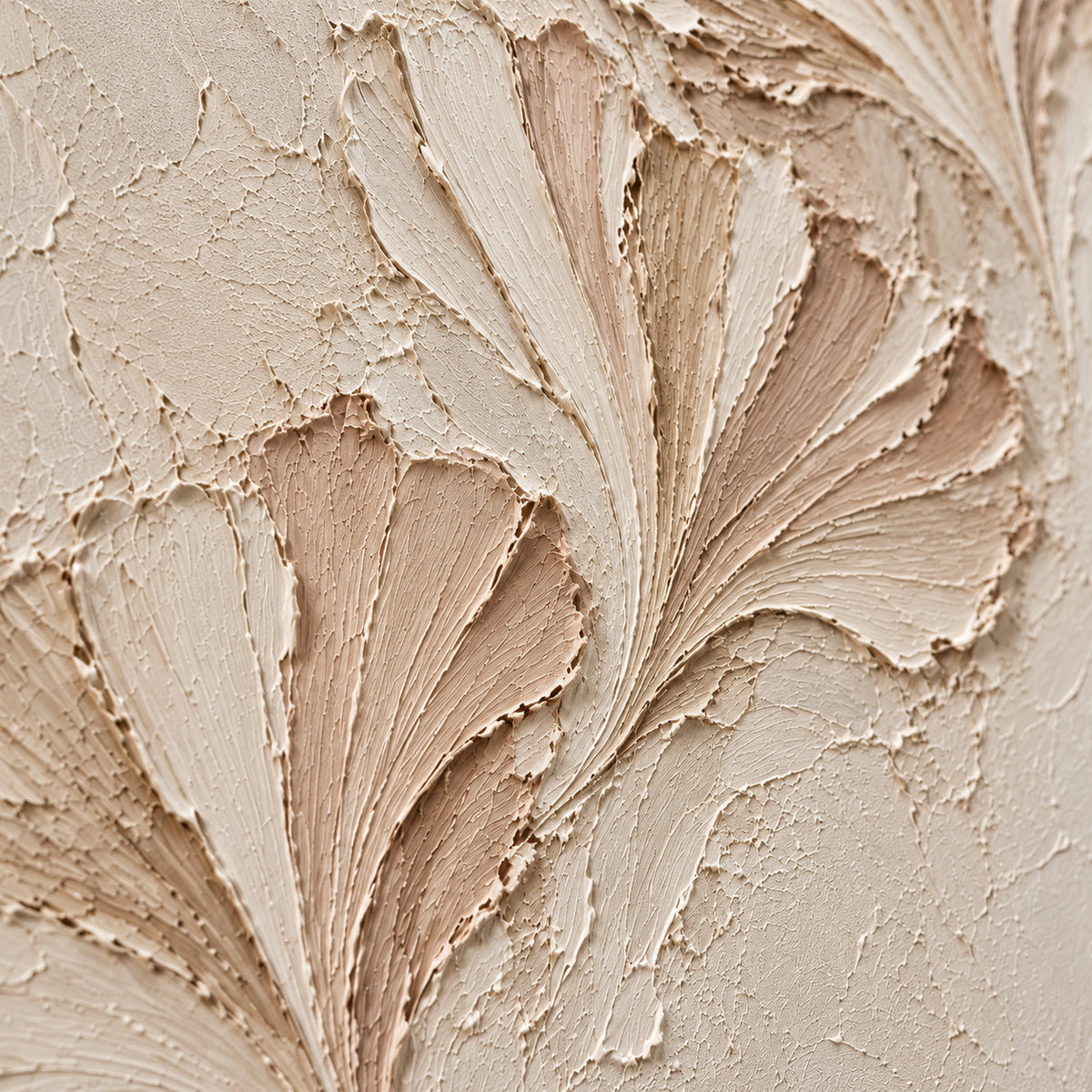 Close detail of Petal-Folds from an oblique side angle, with grazing light revealing raised paint, fine ridges and shallow shadows.