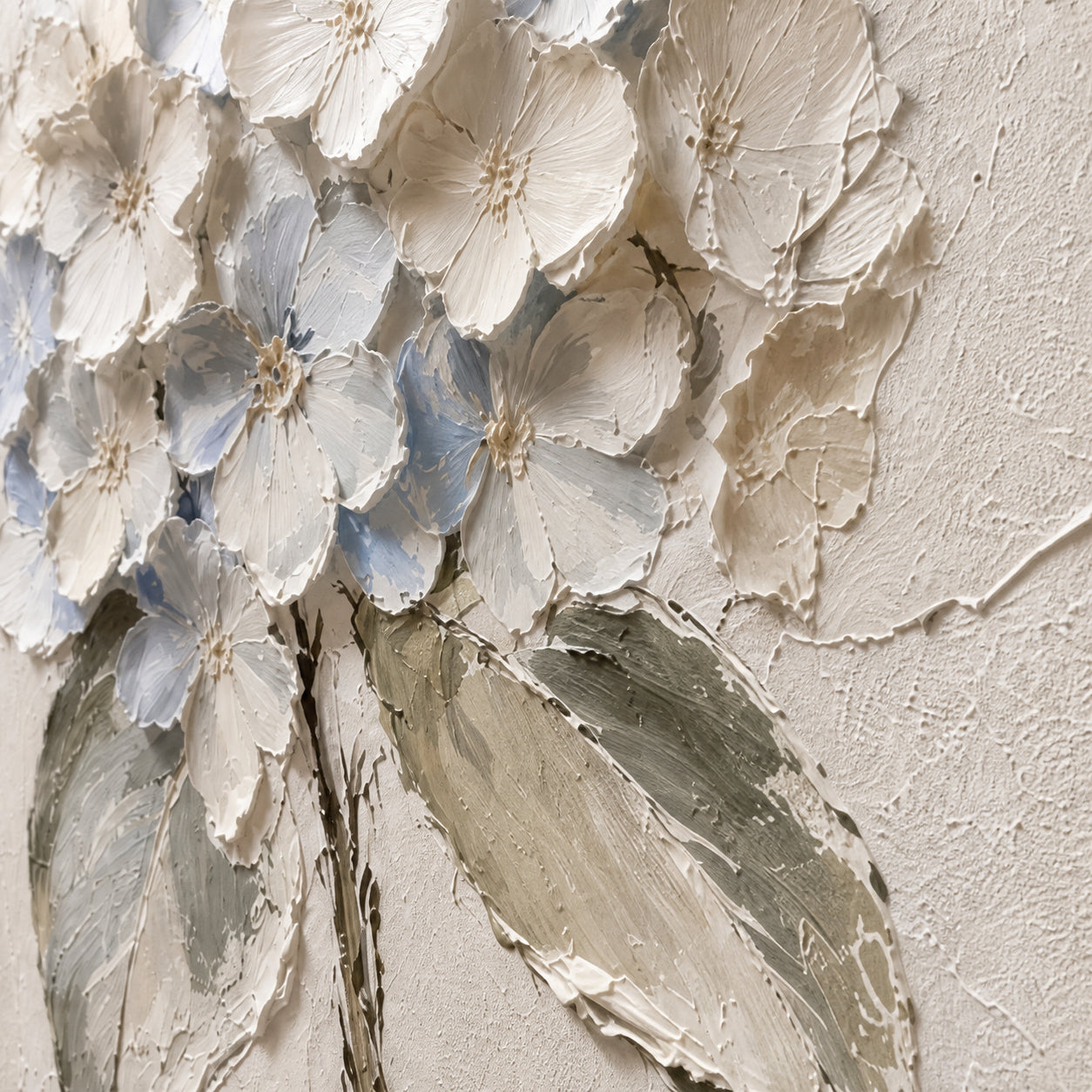 Petal-Patina oil painting brushwork and impasto detail photographed from an oblique side angle