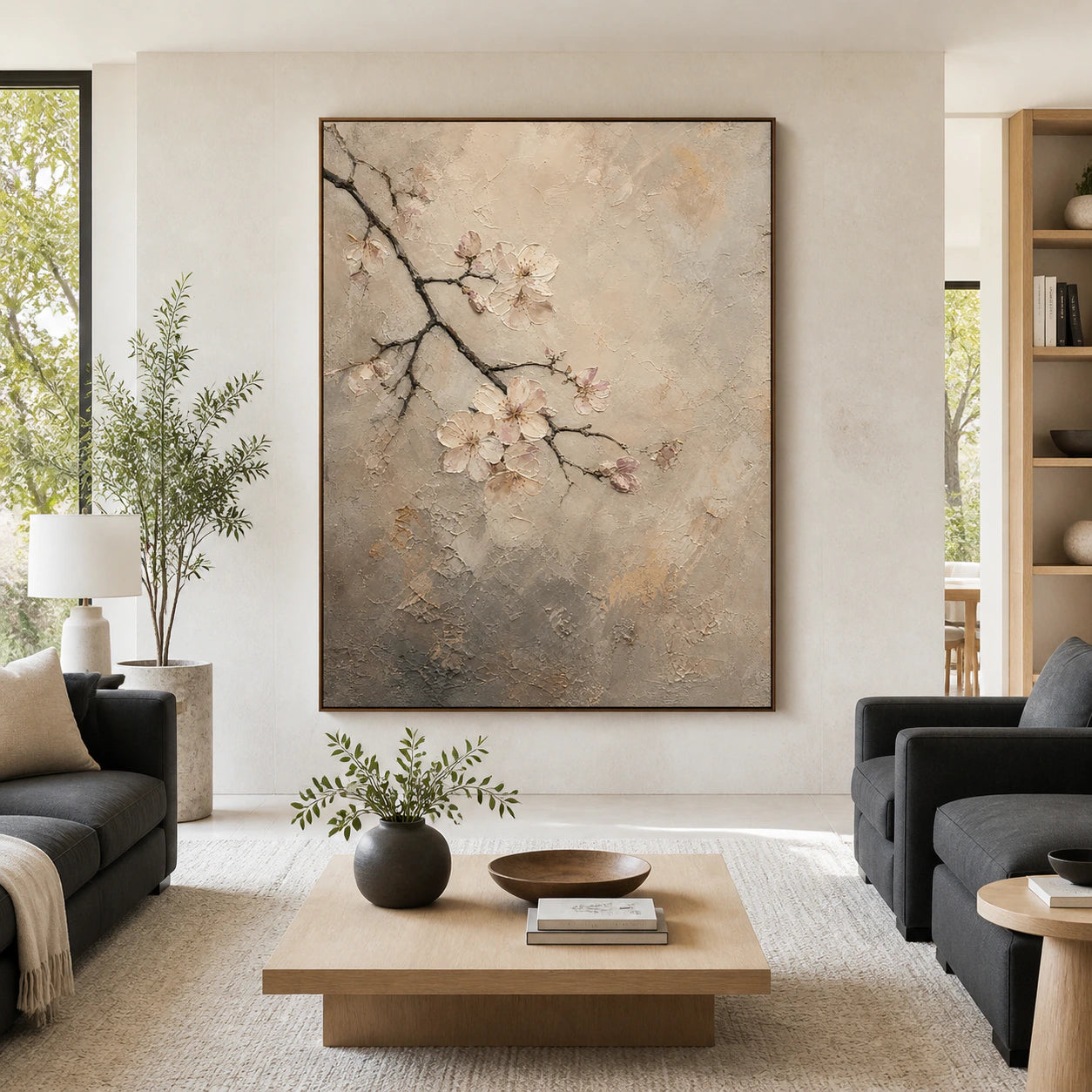 Petal-Relief displayed at large scale, straight-on, in a bright architectural living space.