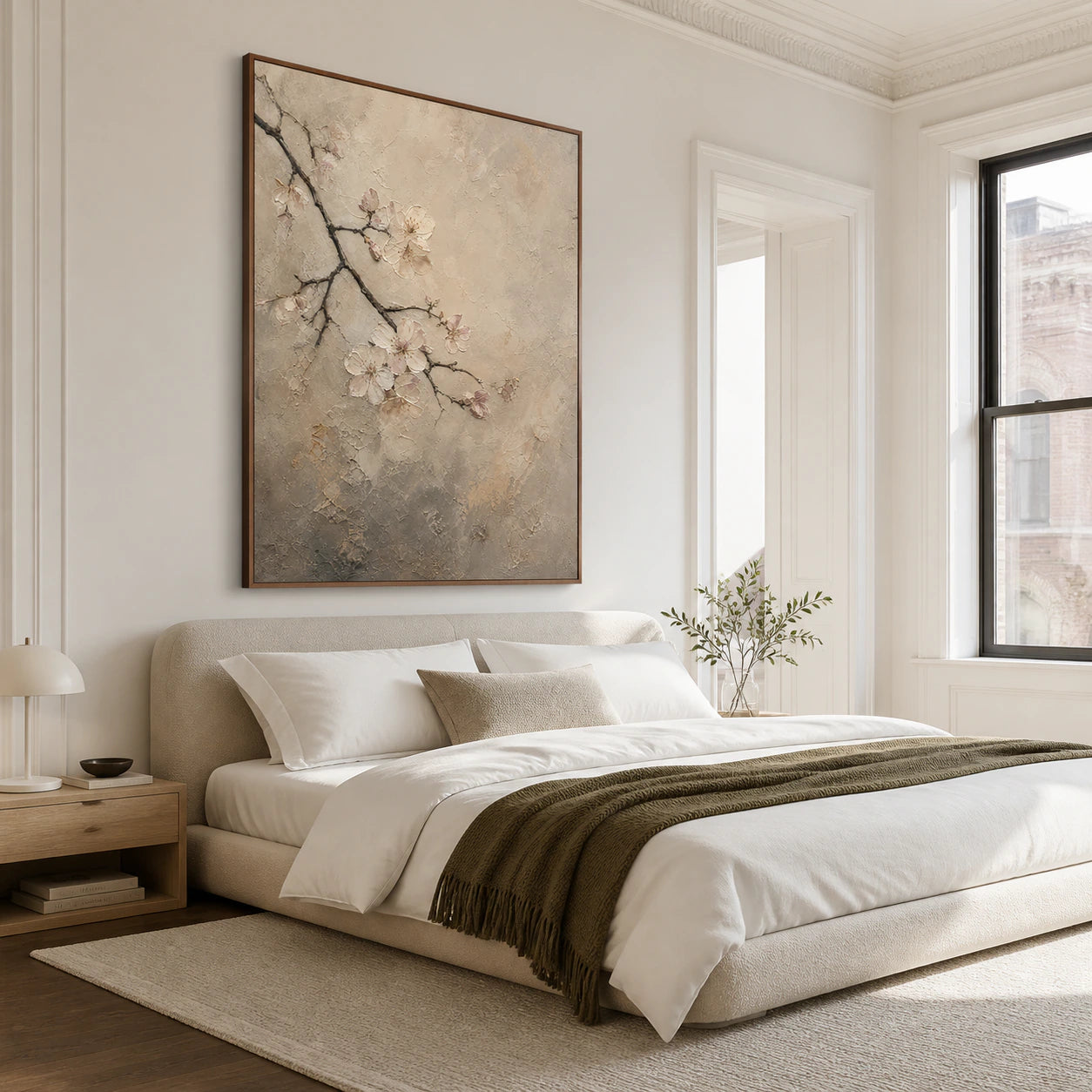 Petal-Relief bringing quiet texture to a softly lit bedroom.