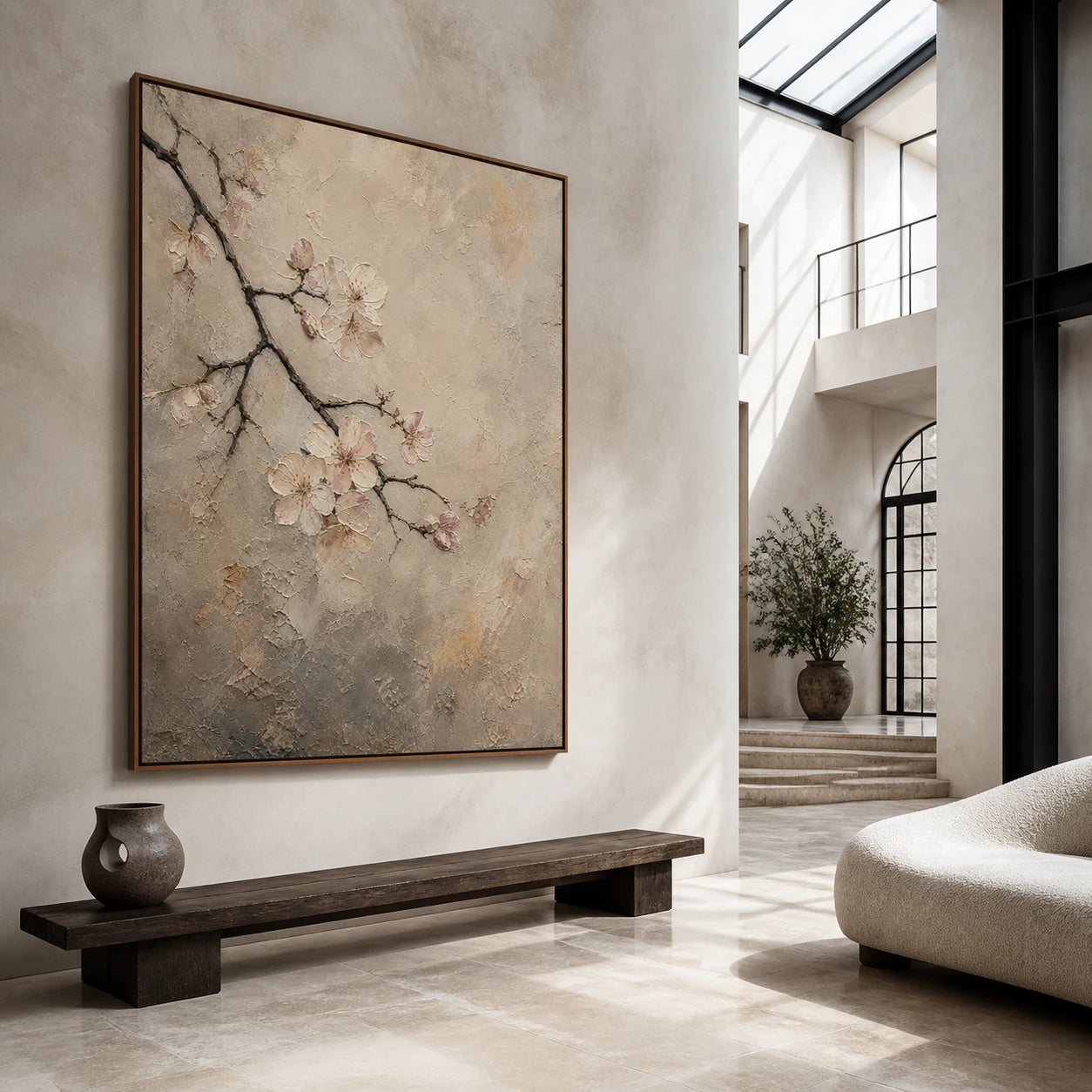 Petal-Relief presented at gallery scale in a sunlit foyer.