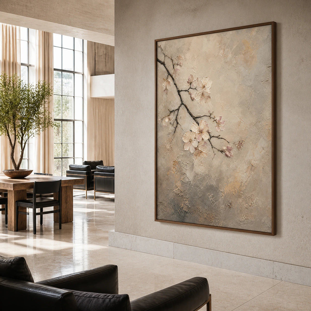 Petal-Relief anchoring an expansive, daylight-filled hospitality loft.