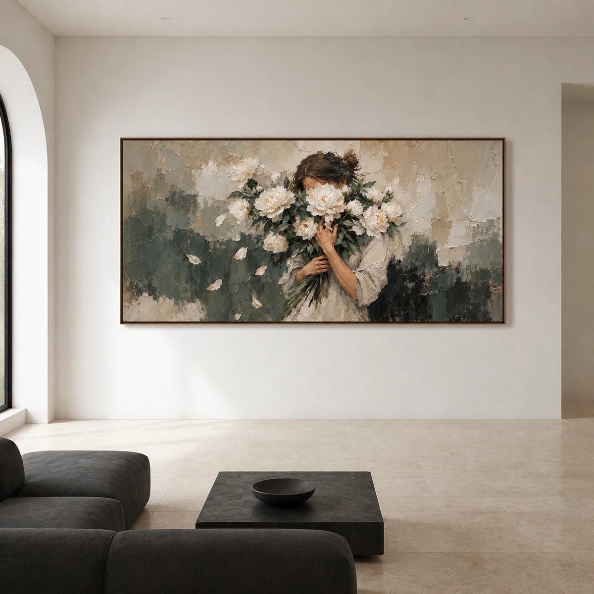 Petal-Veil displayed at large scale in a spacious straight-on gallery interior.