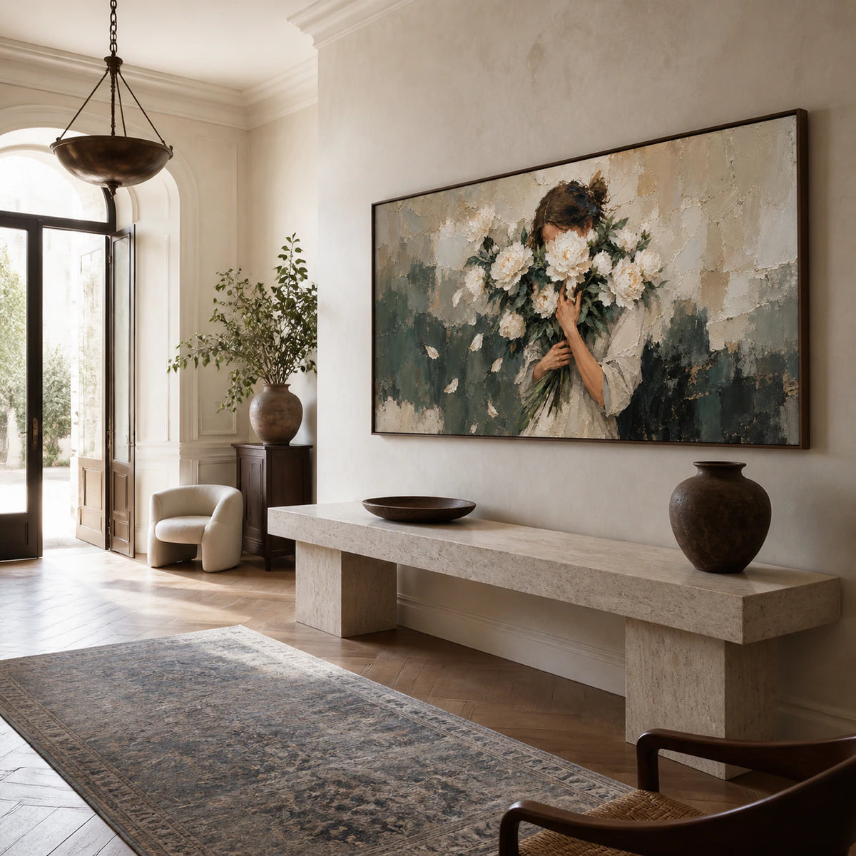 Petal-Veil at gallery scale in a bright architectural foyer.
