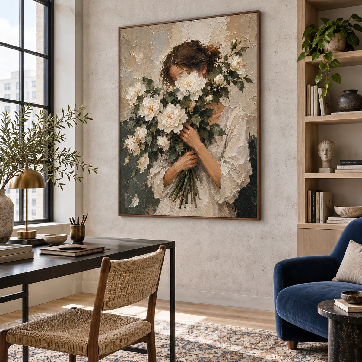 Petaled-Reverie bringing tactile presence to a sunlit reading and home-office space.