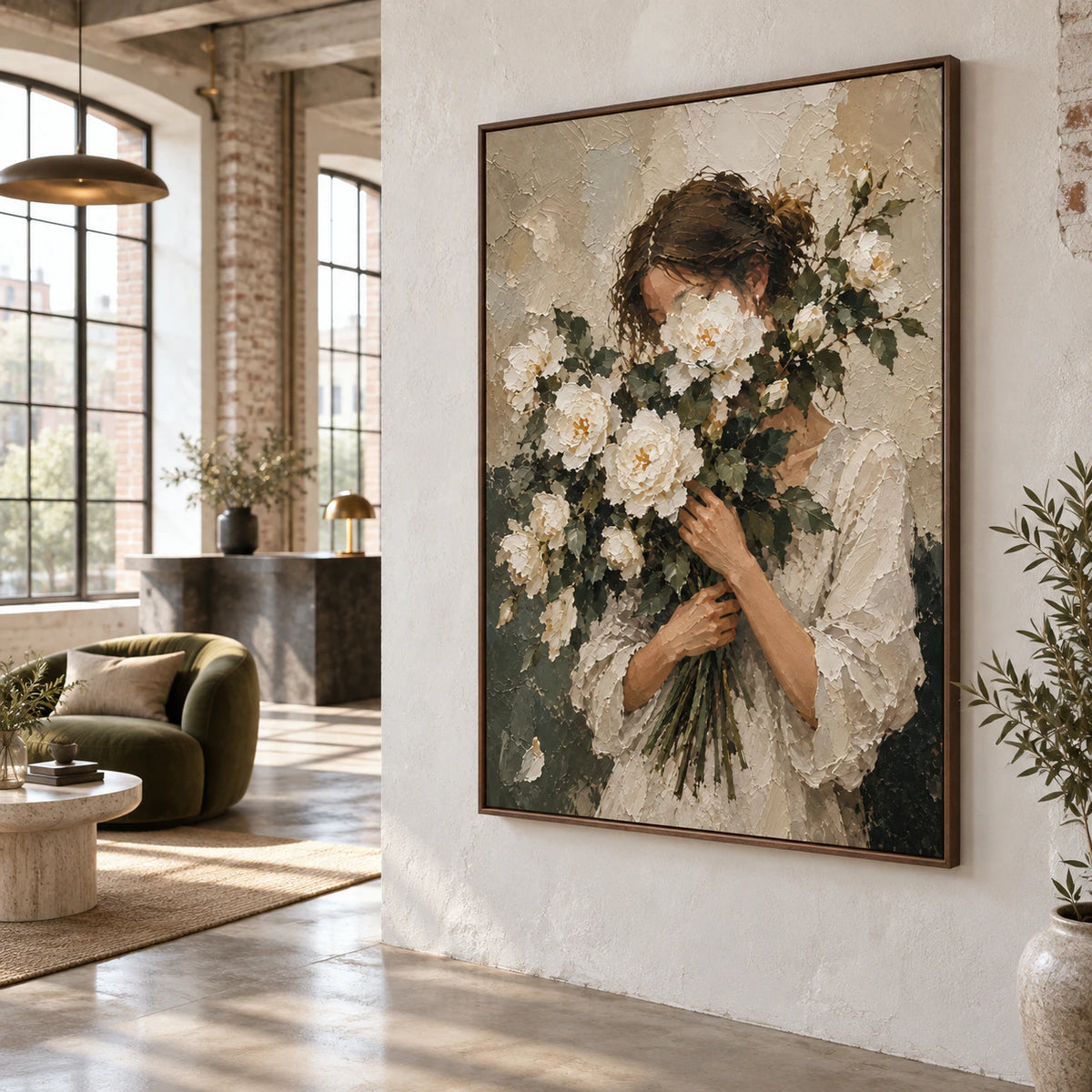 Petaled-Reverie anchoring an expansive, daylight-filled hospitality loft interior.