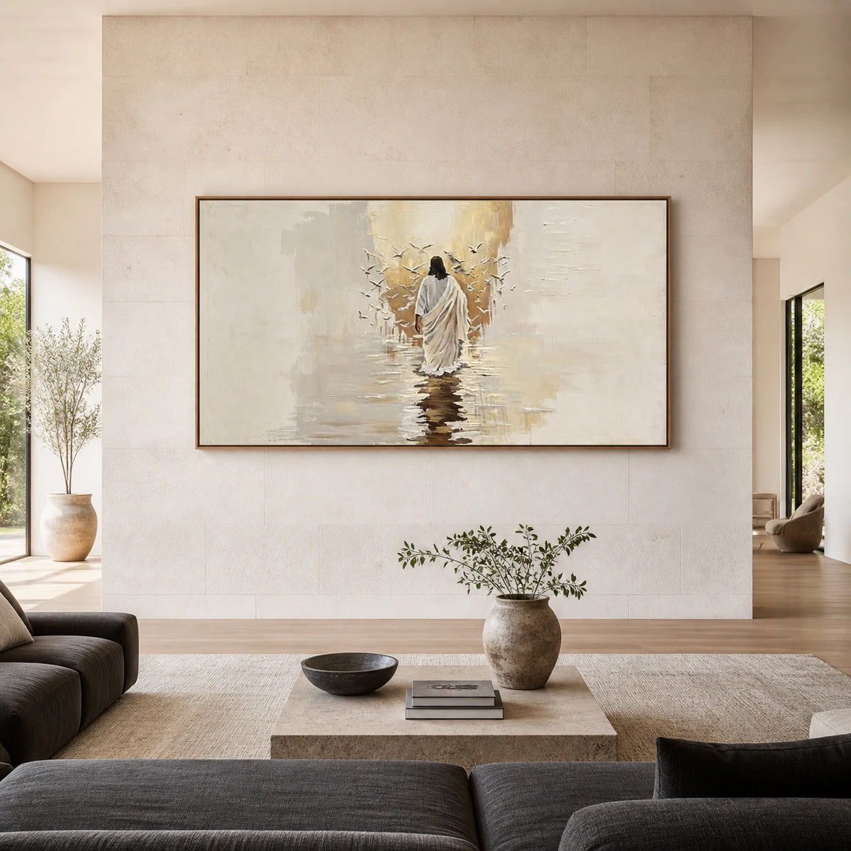 Pilgrim-Reverie displayed at large scale straight-on in a bright expansive interior.