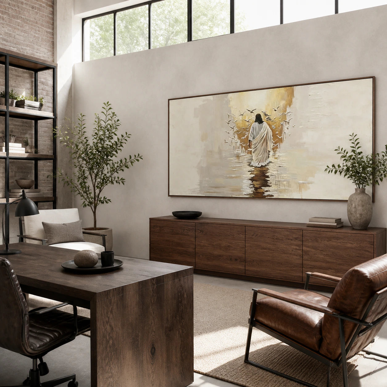 Pilgrim-Reverie in an airy home office reading space with natural daylight.