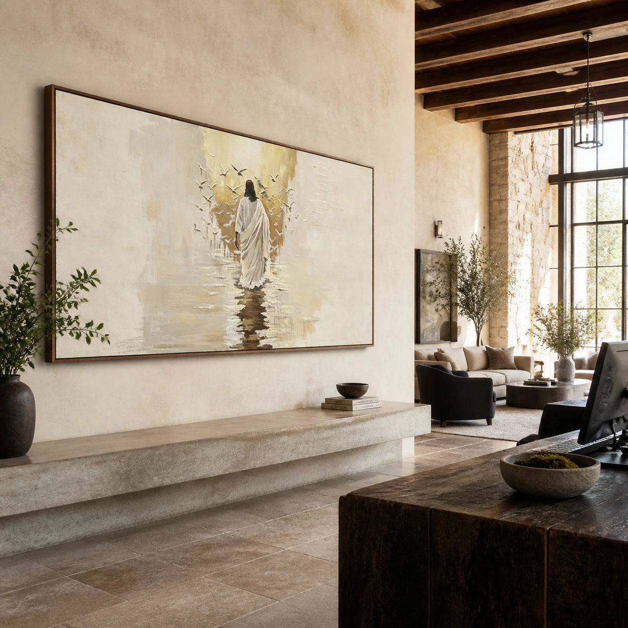 Pilgrim-Reverie as a large focal point in an expansive hospitality loft.