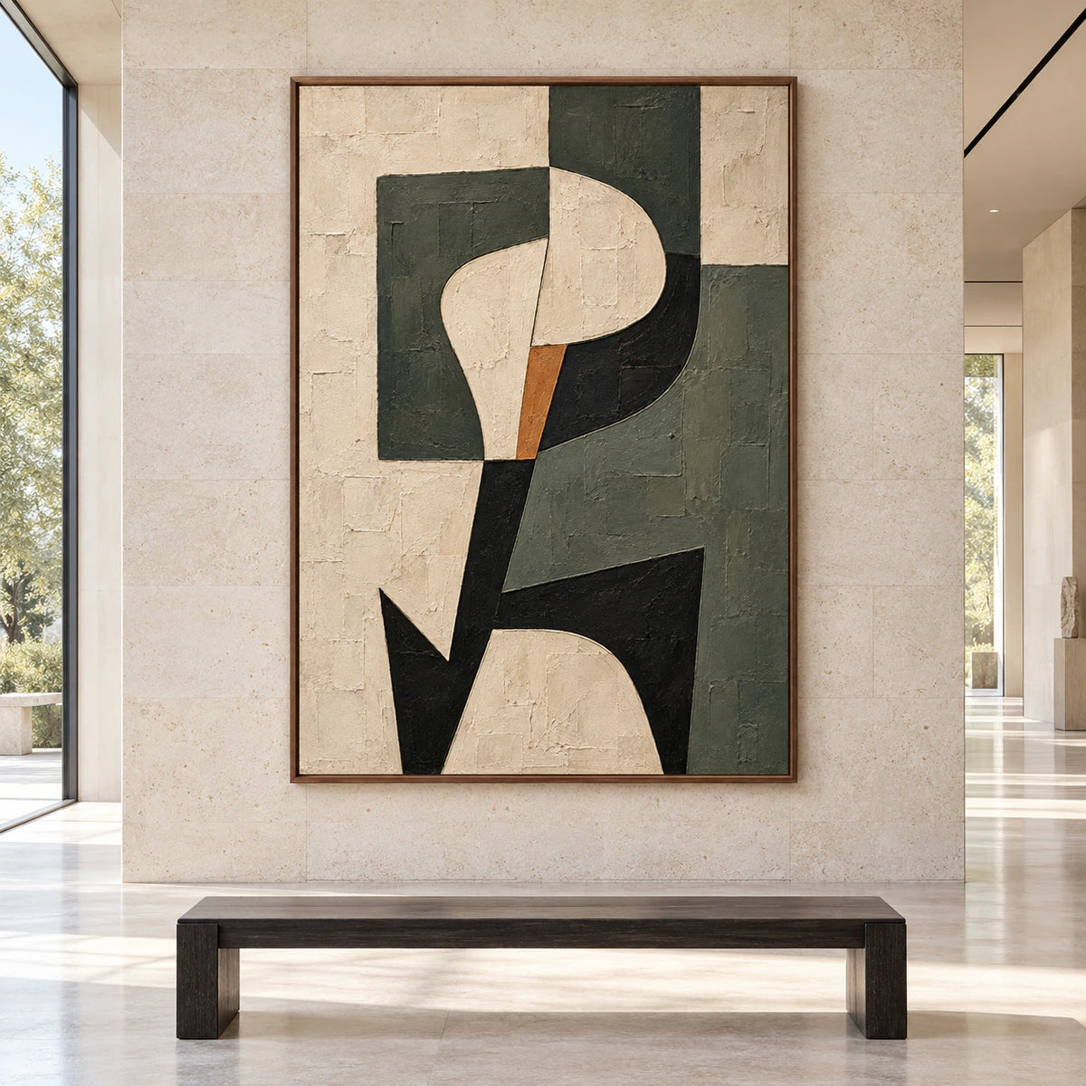 Large straight-on gallery view of the Pillar-Crescent geometric painting.