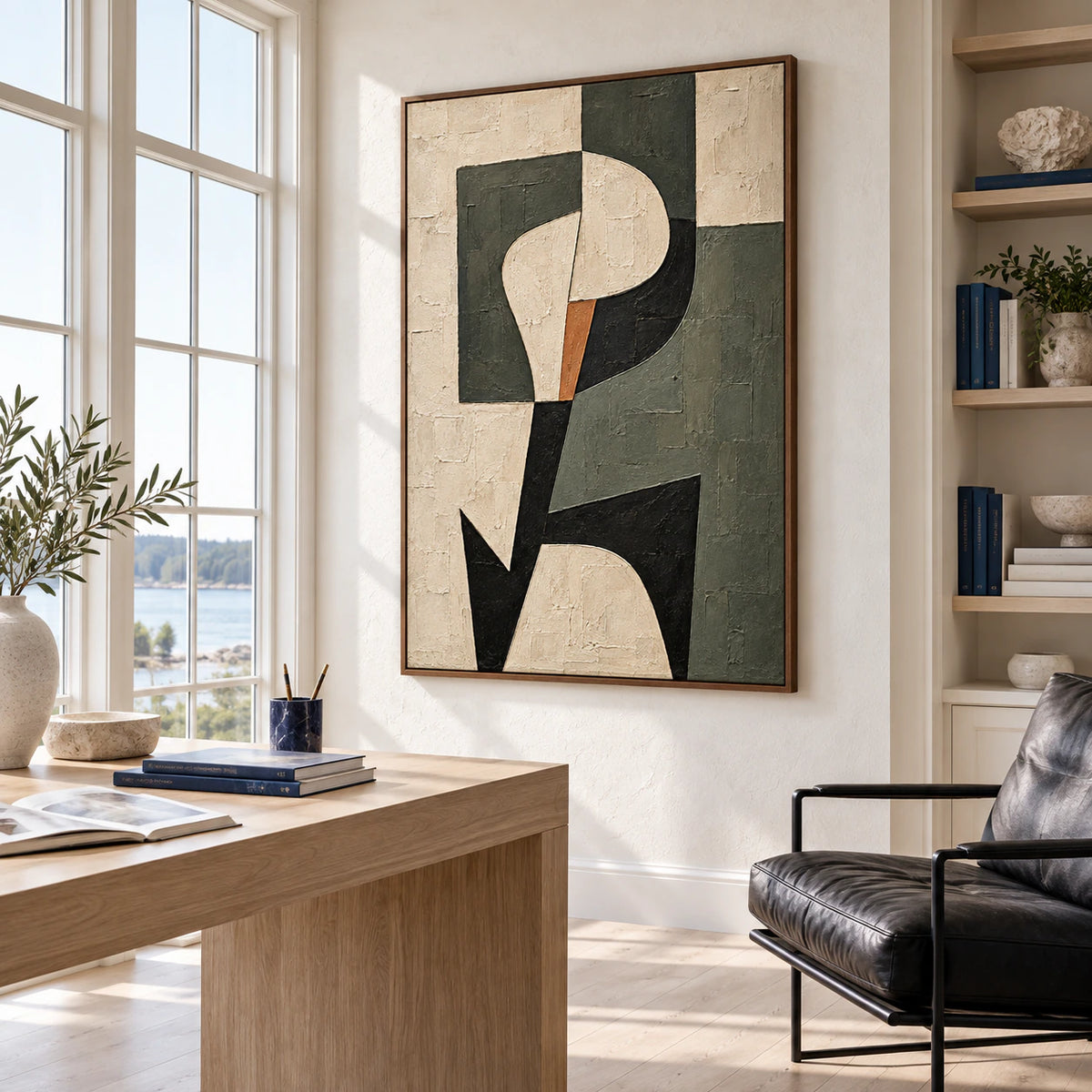 Pillar-Crescent in an airy reading and home-office space.