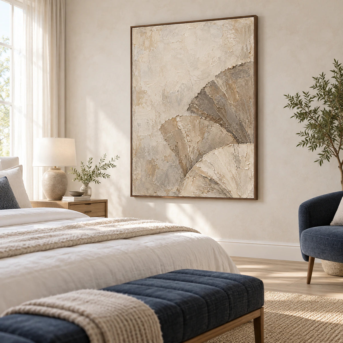 Plaster-Arc displayed prominently in a quiet, light-filled bedroom.