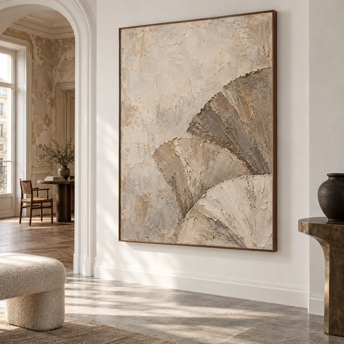 Gallery-scale Plaster-Arc artwork in a bright sculptural foyer.