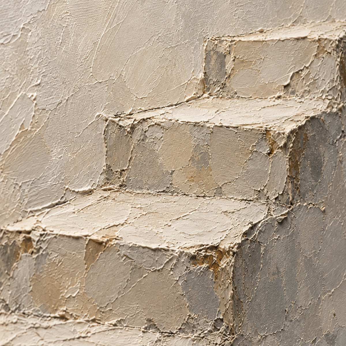 Plaster-Ascent oil painting brushwork and impasto detail photographed from an oblique side angle