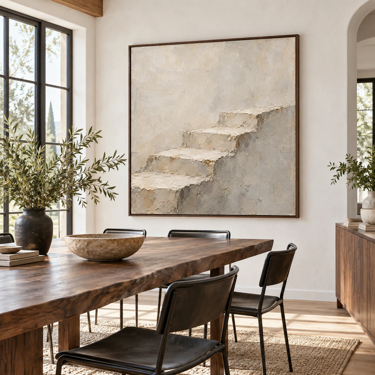 Plaster-Ascent displayed above a refined dining setting in daylight.