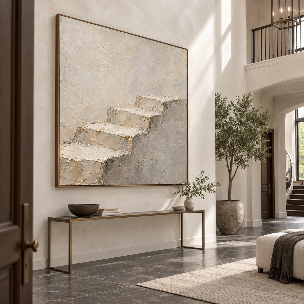 Gallery-scale Plaster-Ascent in a bright, spacious foyer.