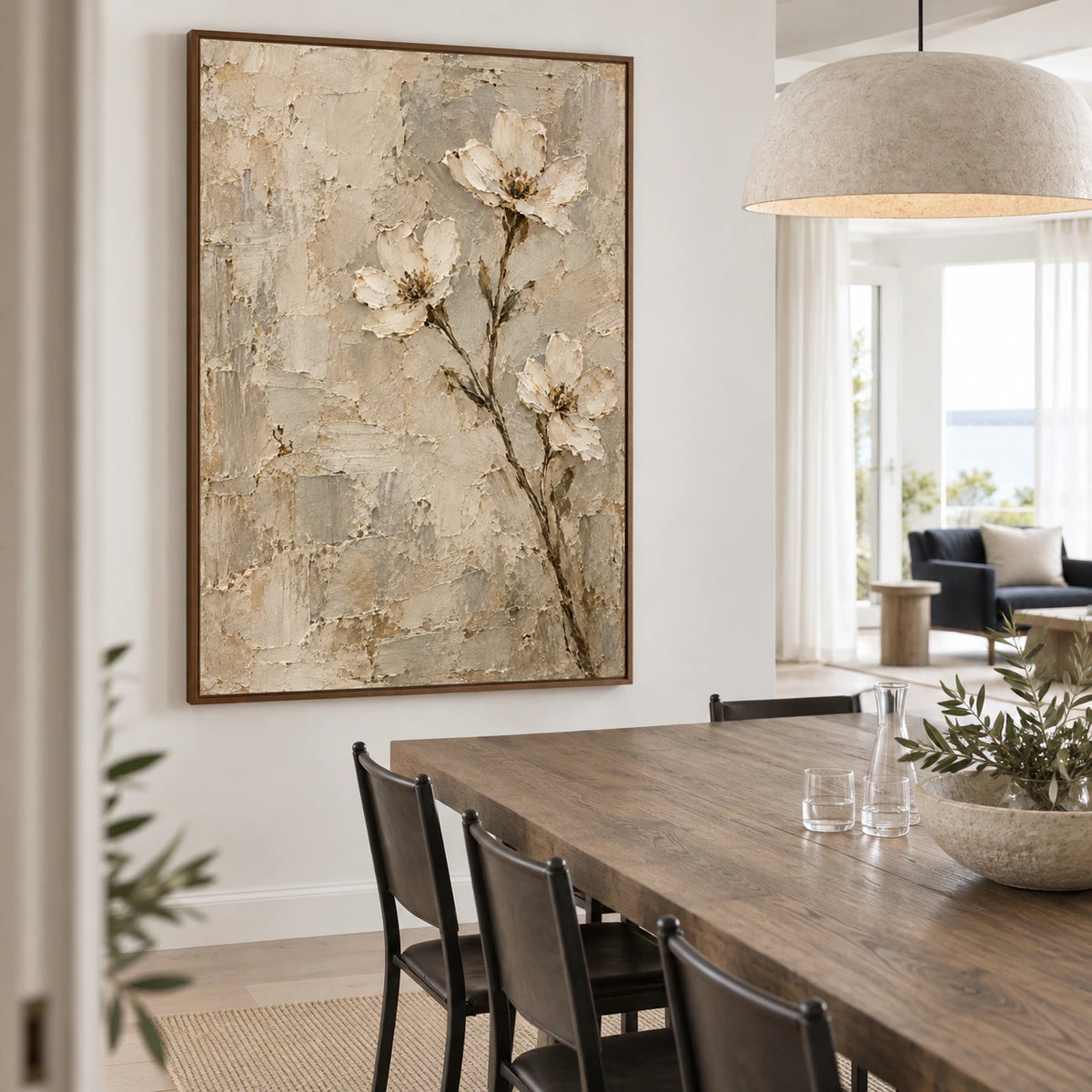 Plaster-Bloom displayed above a refined dining setting in natural daylight.