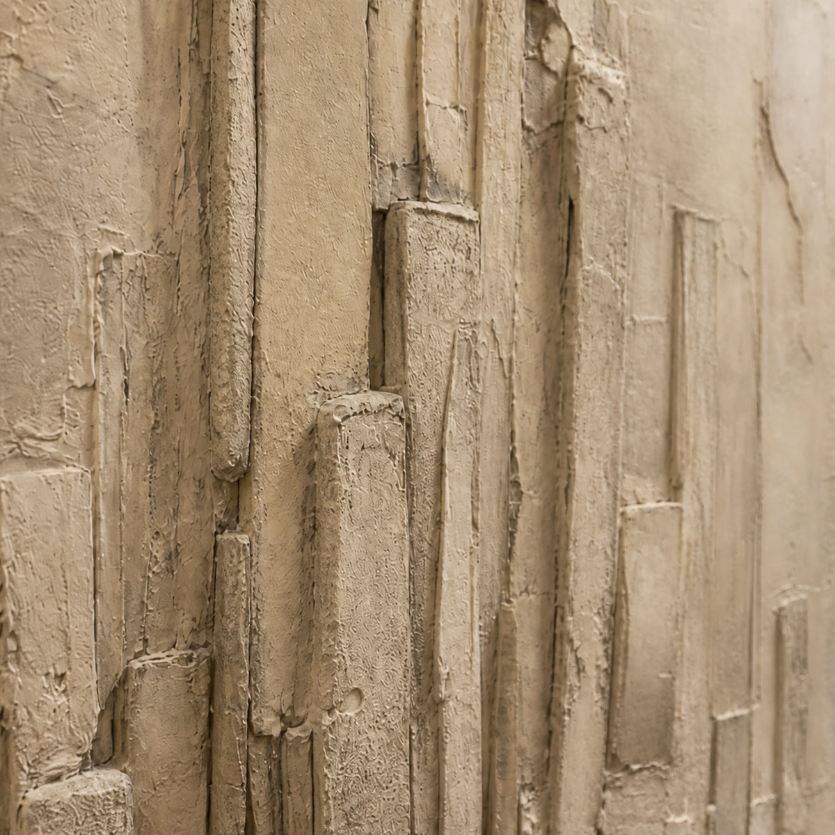 Plaster-Canopy oil painting brushwork and impasto detail photographed from an oblique side angle