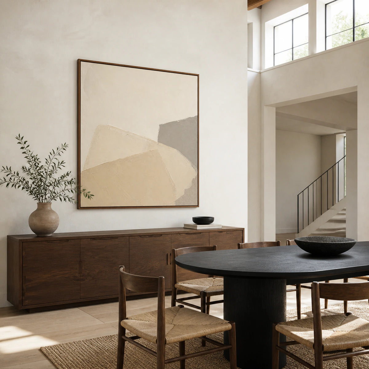 Plaster-Contour as the focal artwork in a refined daylight dining room.