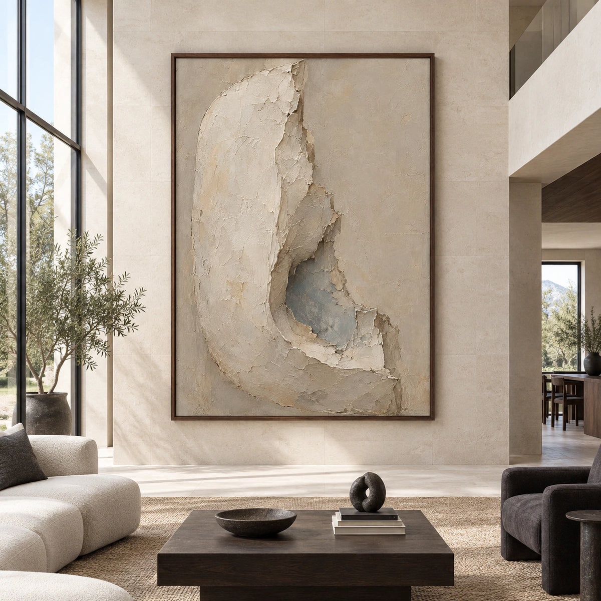 Plaster-Crescent displayed large and straight-on in a bright architectural living space.