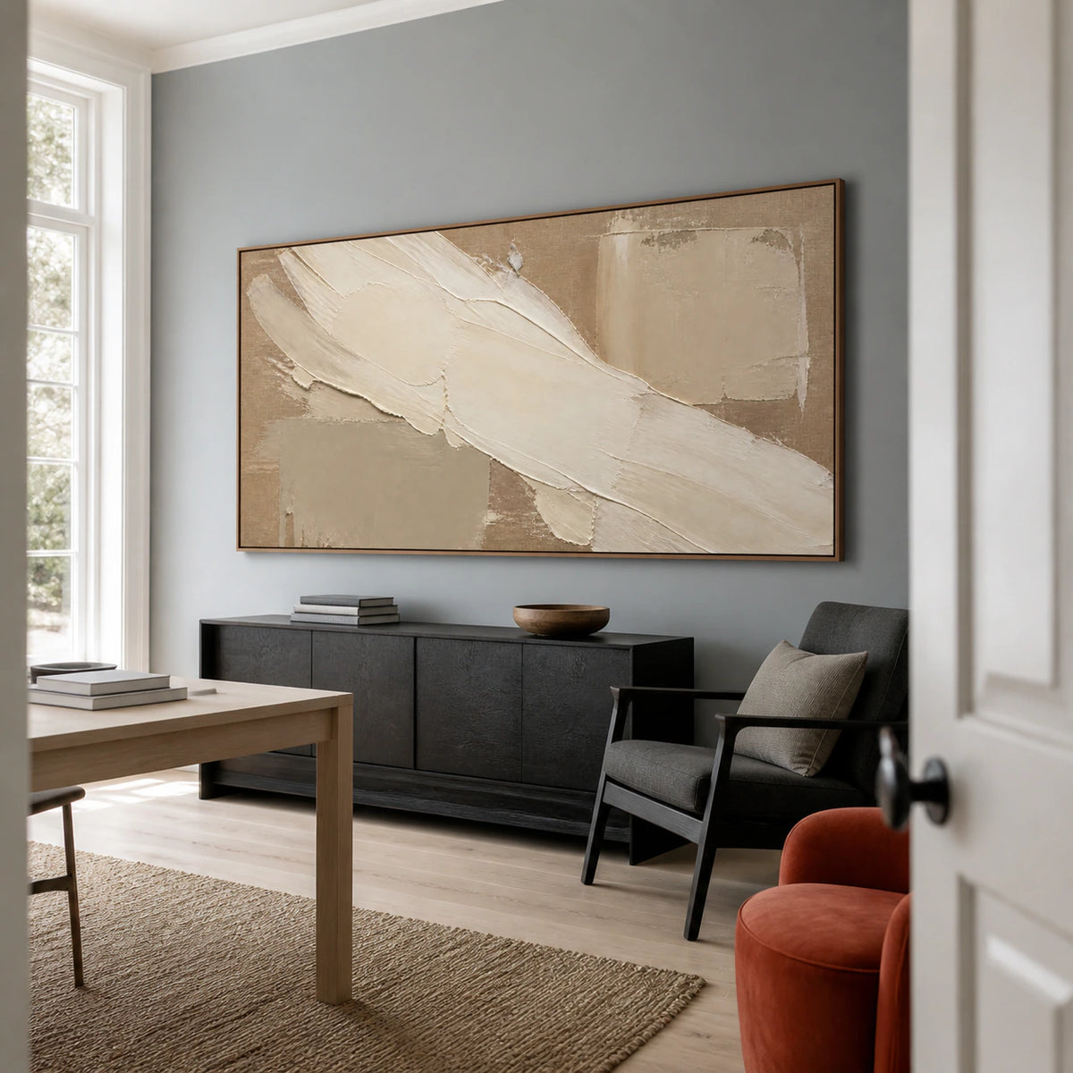 Plaster-Current in an airy reading and home office space with natural daylight.