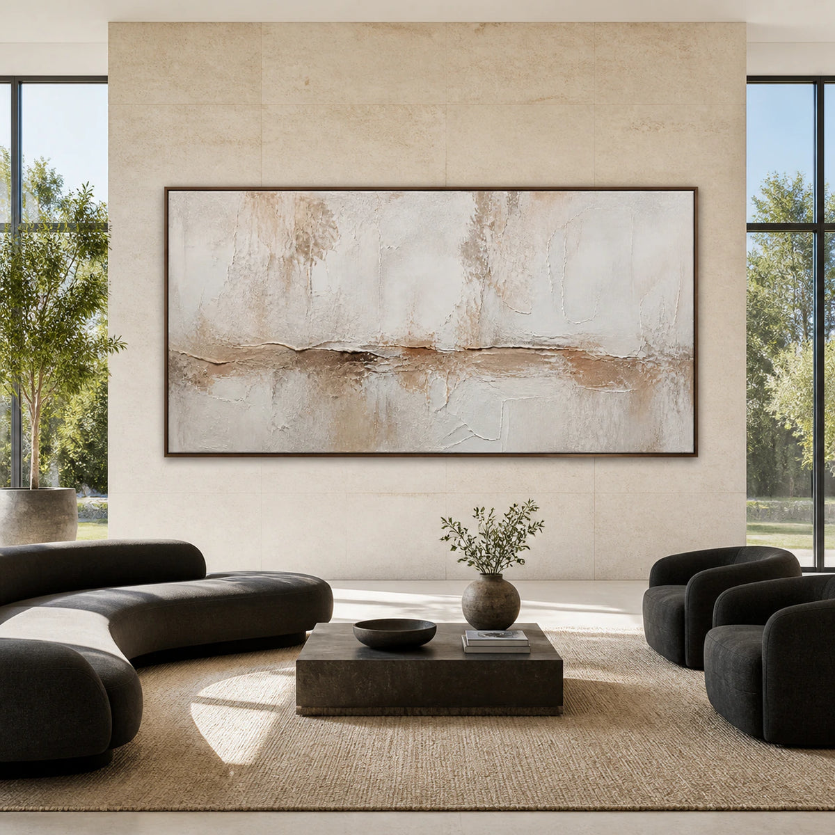 Plaster-Drift displayed large and straight-on in a bright expansive architectural living space.