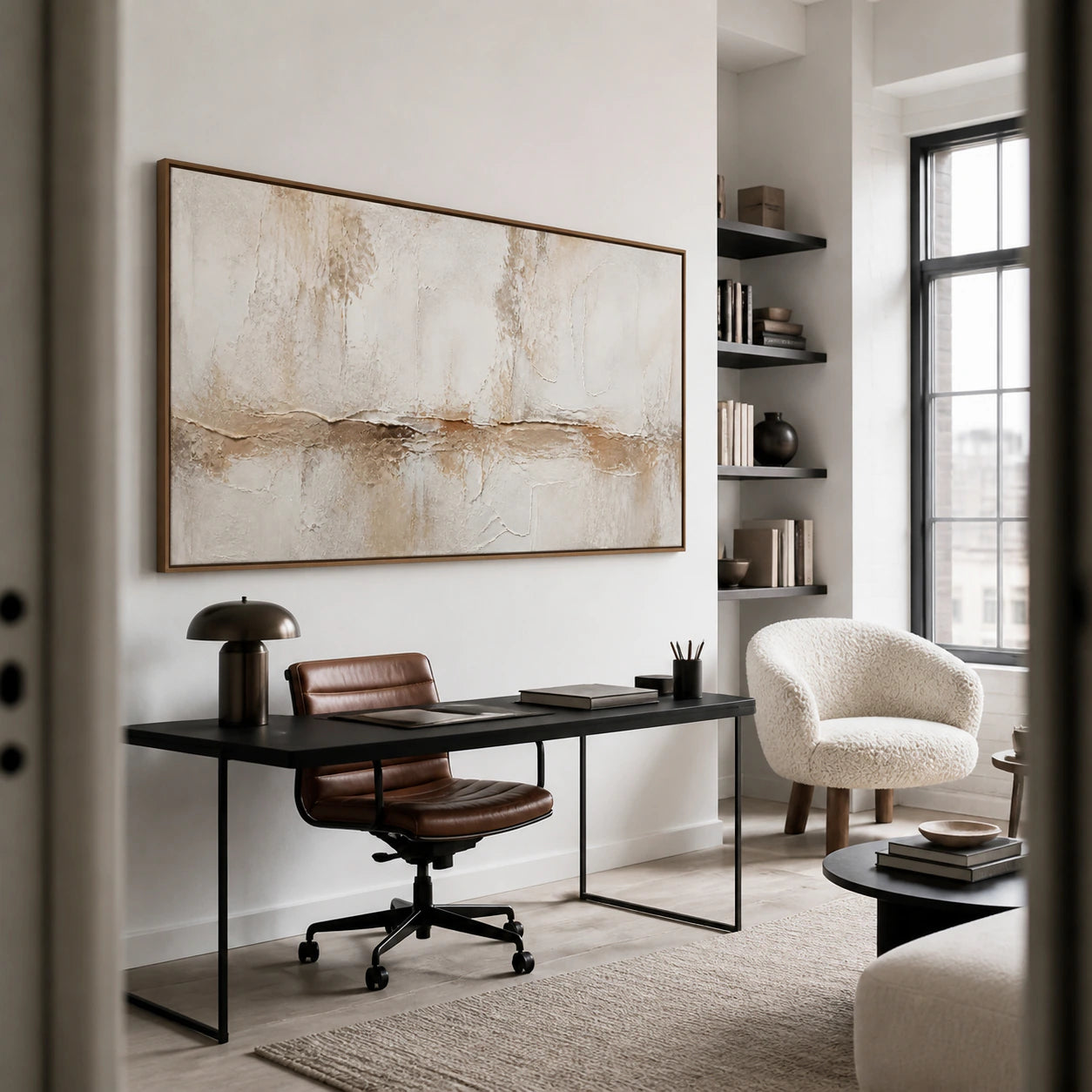 Plaster-Drift featured large in an airy home office reading space.
