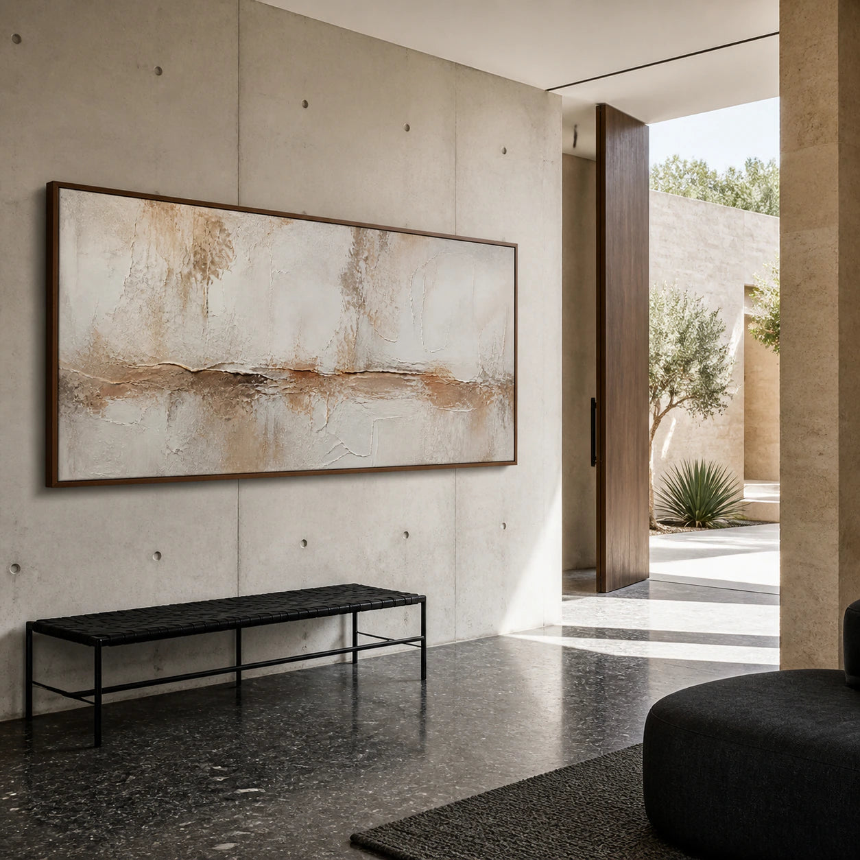 Plaster-Drift presented at gallery scale in a sunlit foyer.