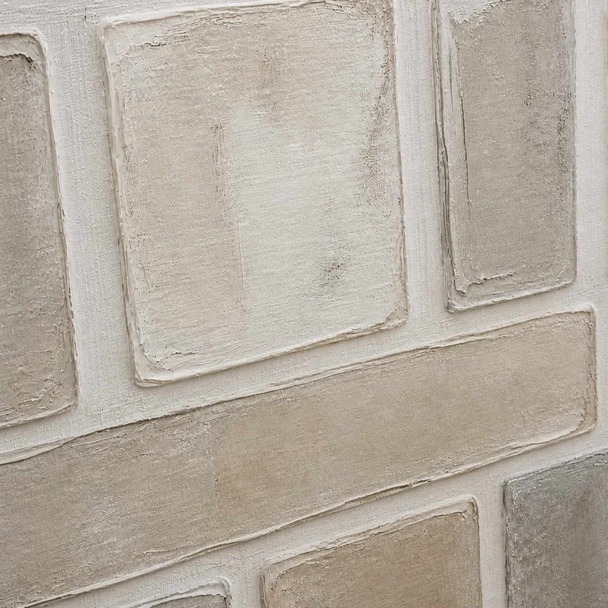 Plaster-Grid oil painting brushwork and impasto detail photographed from an oblique side angle