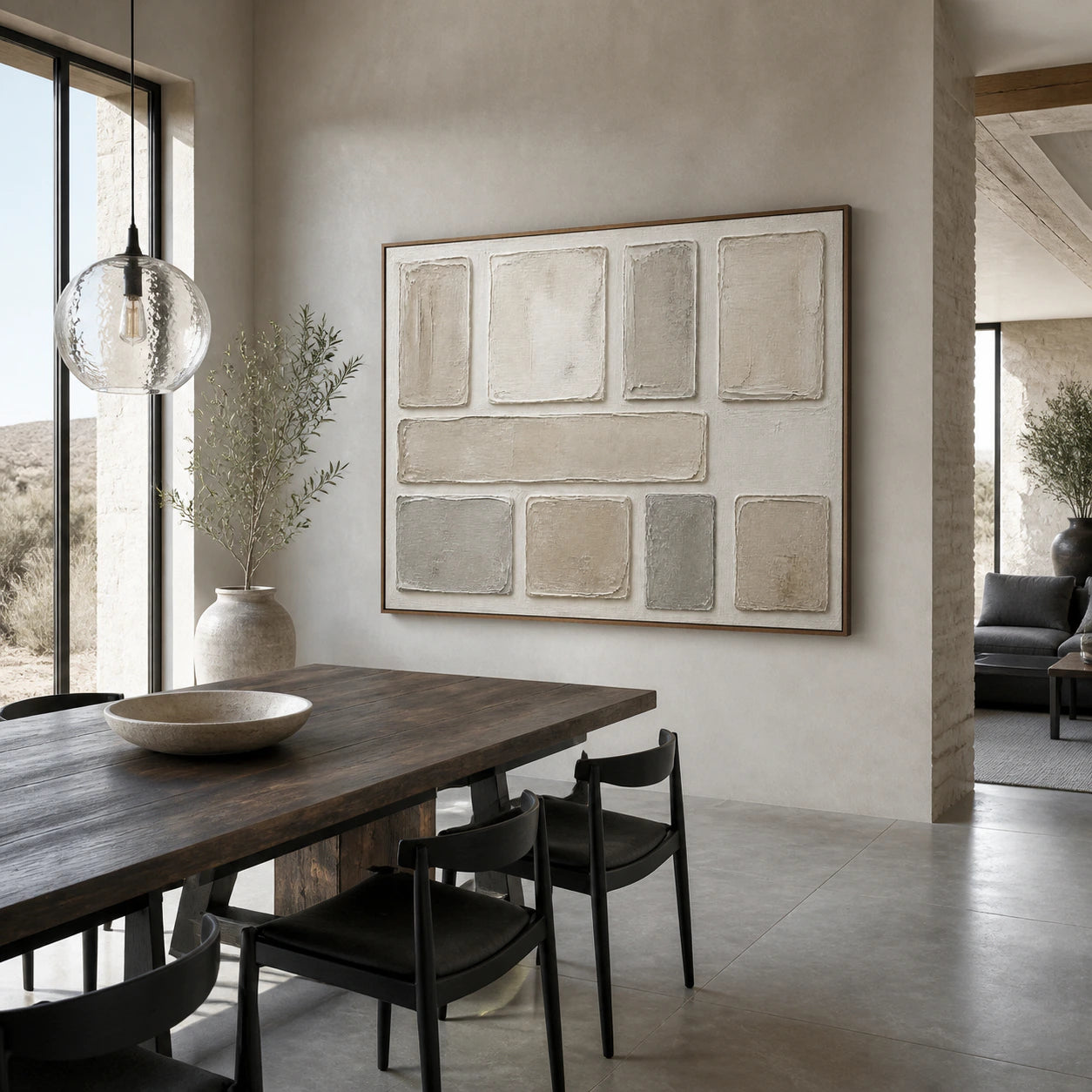 Plaster-Grid anchoring a refined daylight-filled dining room.
