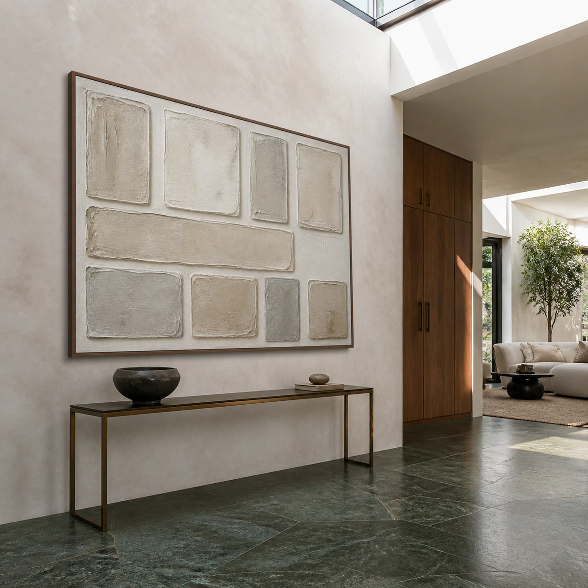 Plaster-Grid presented at gallery scale in a light-filled foyer.