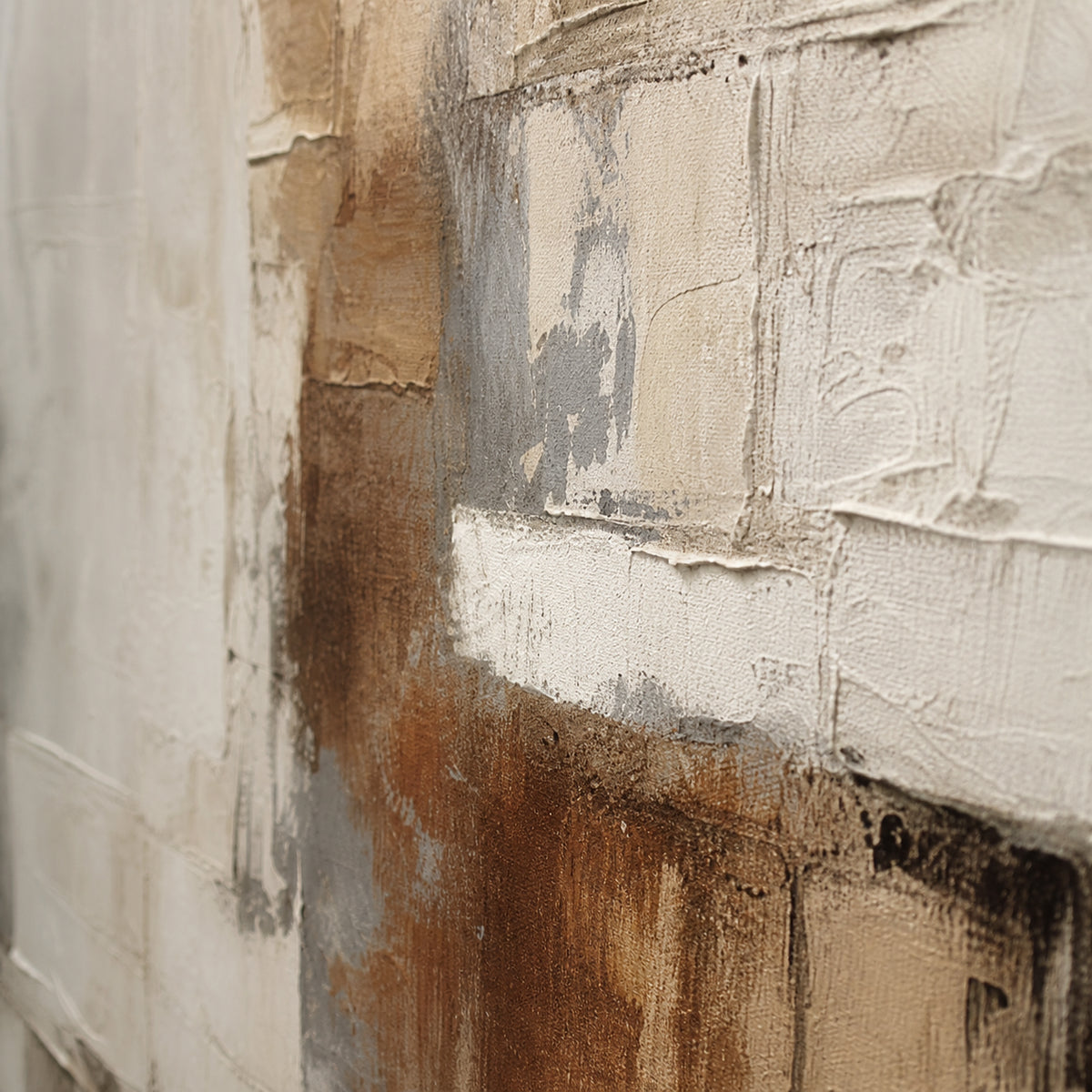 Plaster-Interval oil painting brushwork and impasto detail photographed from an oblique side angle