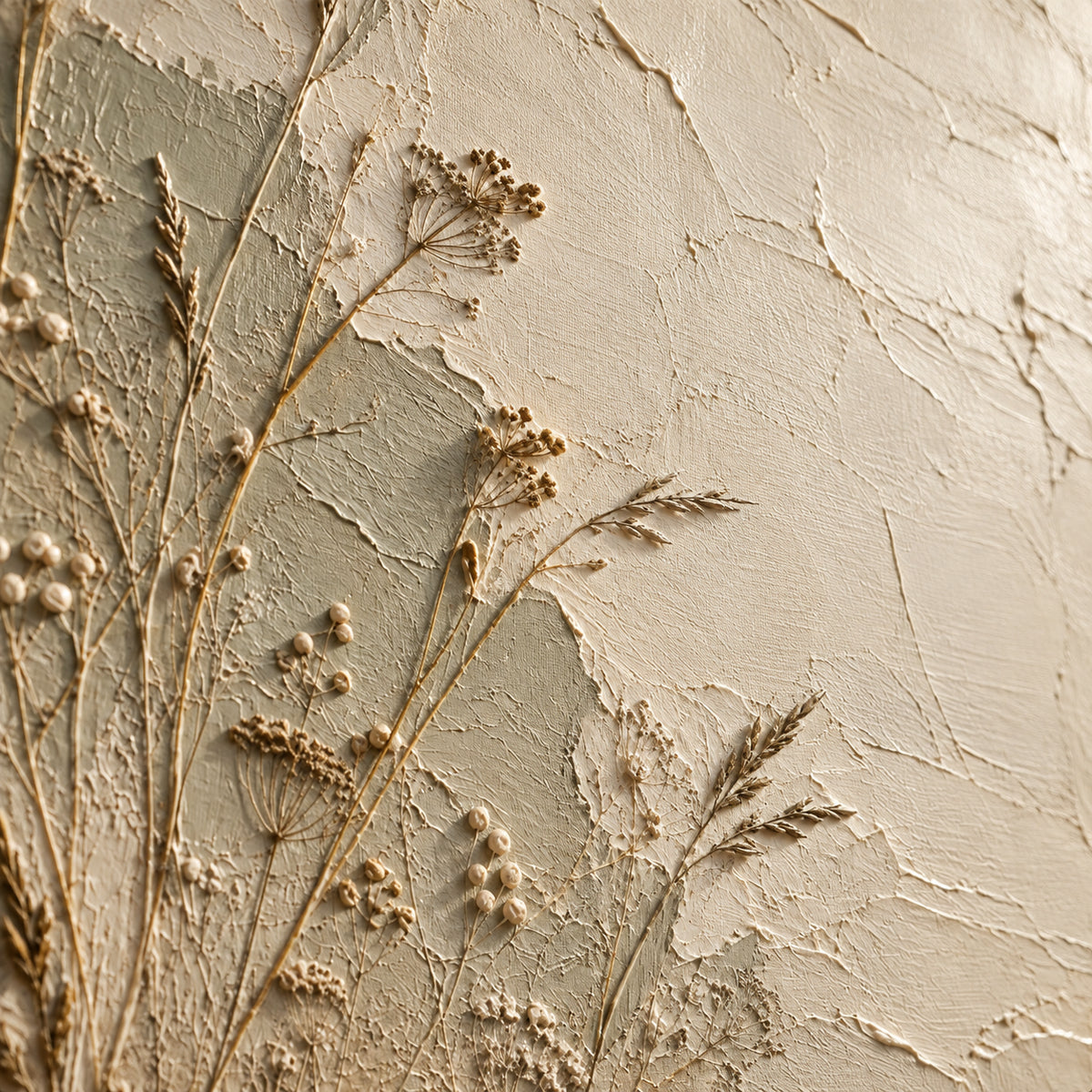 Plaster-Meadow oil painting brushwork and impasto detail photographed from an oblique side angle