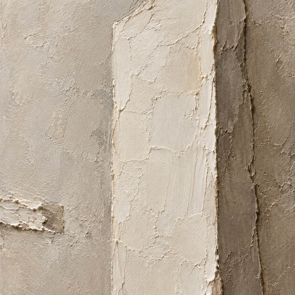 Plaster-Obelisk oil painting brushwork and impasto detail photographed from an oblique side angle