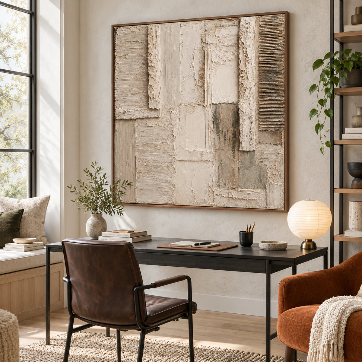 Plaster-Quiet featured in an airy reading and home office space.