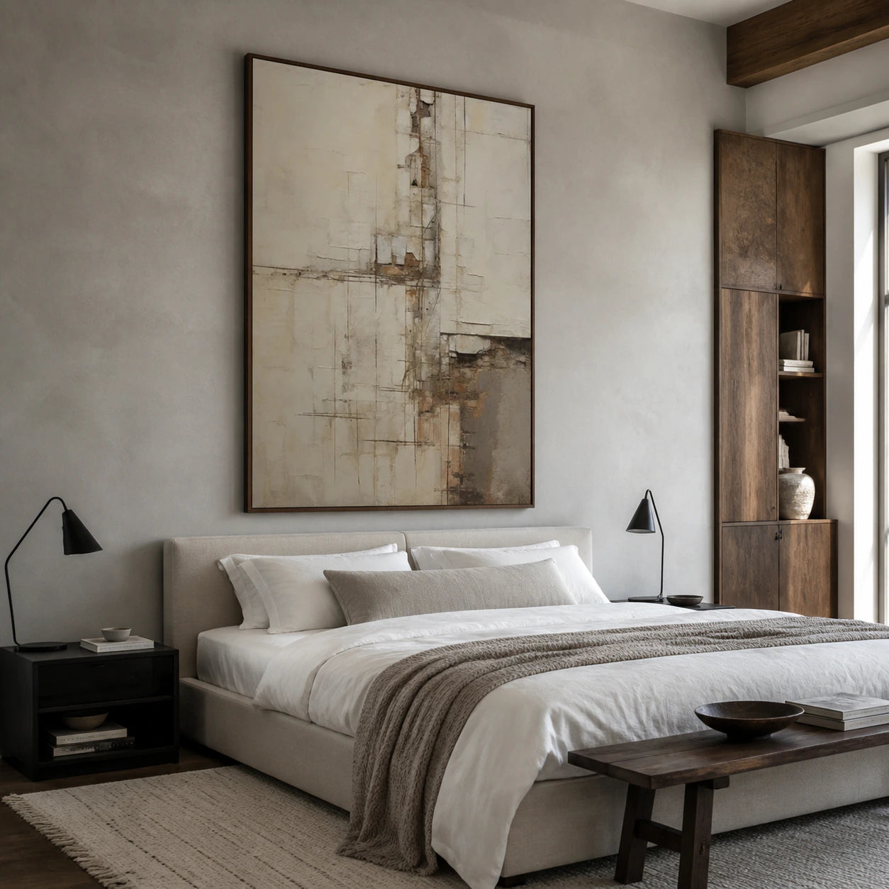 Plaster-Relay above a calm bedroom setting in soft natural daylight.