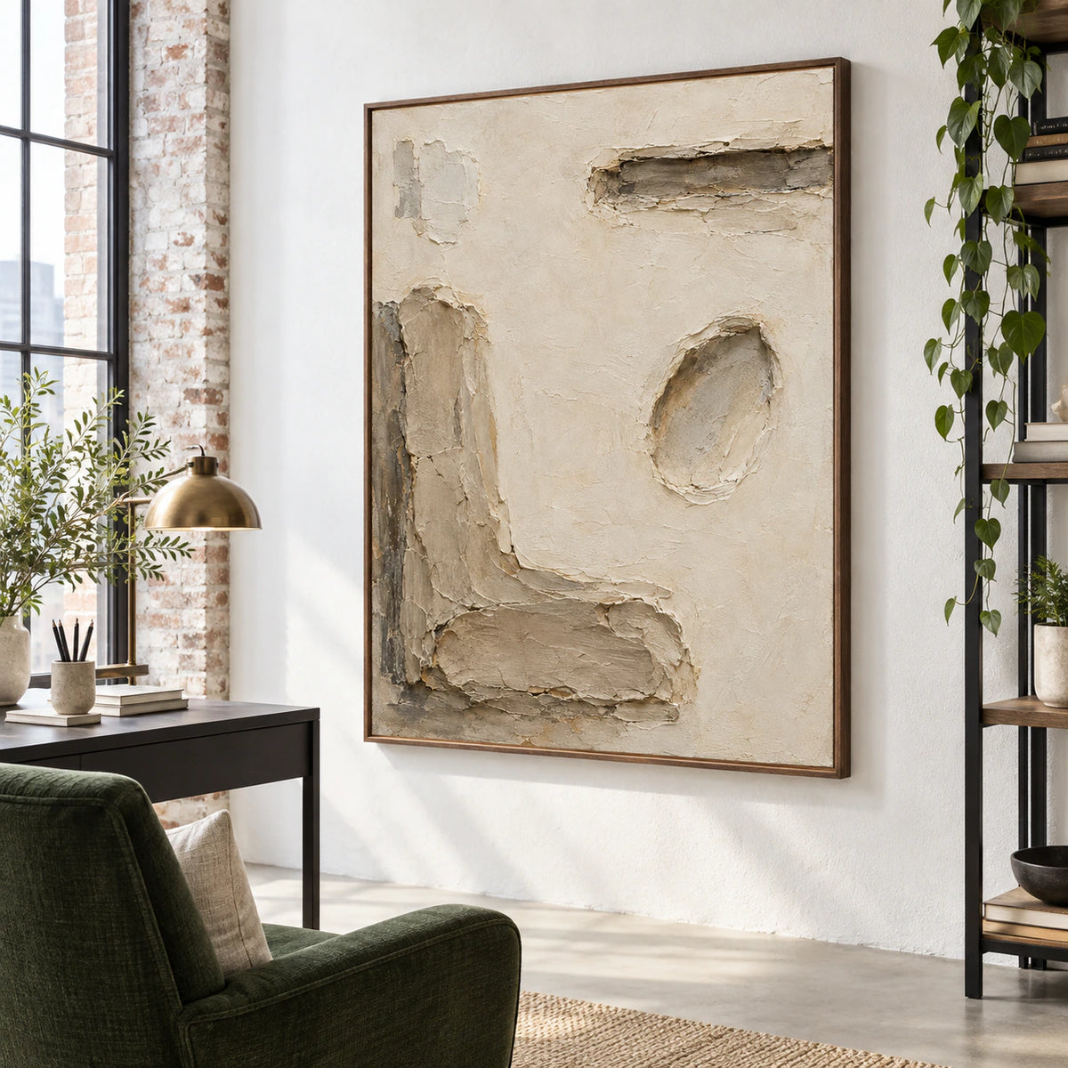 Plaster-Relief displayed prominently in an airy home office reading space.