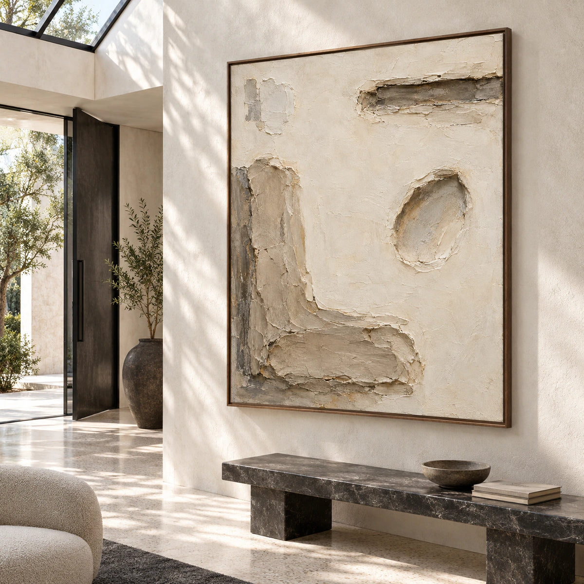 Gallery-scale Plaster-Relief artwork featured in a spacious, light-filled foyer.