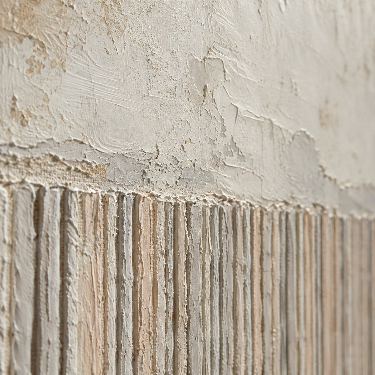 Plaster-Rhythm oil painting brushwork and impasto detail photographed from an oblique side angle