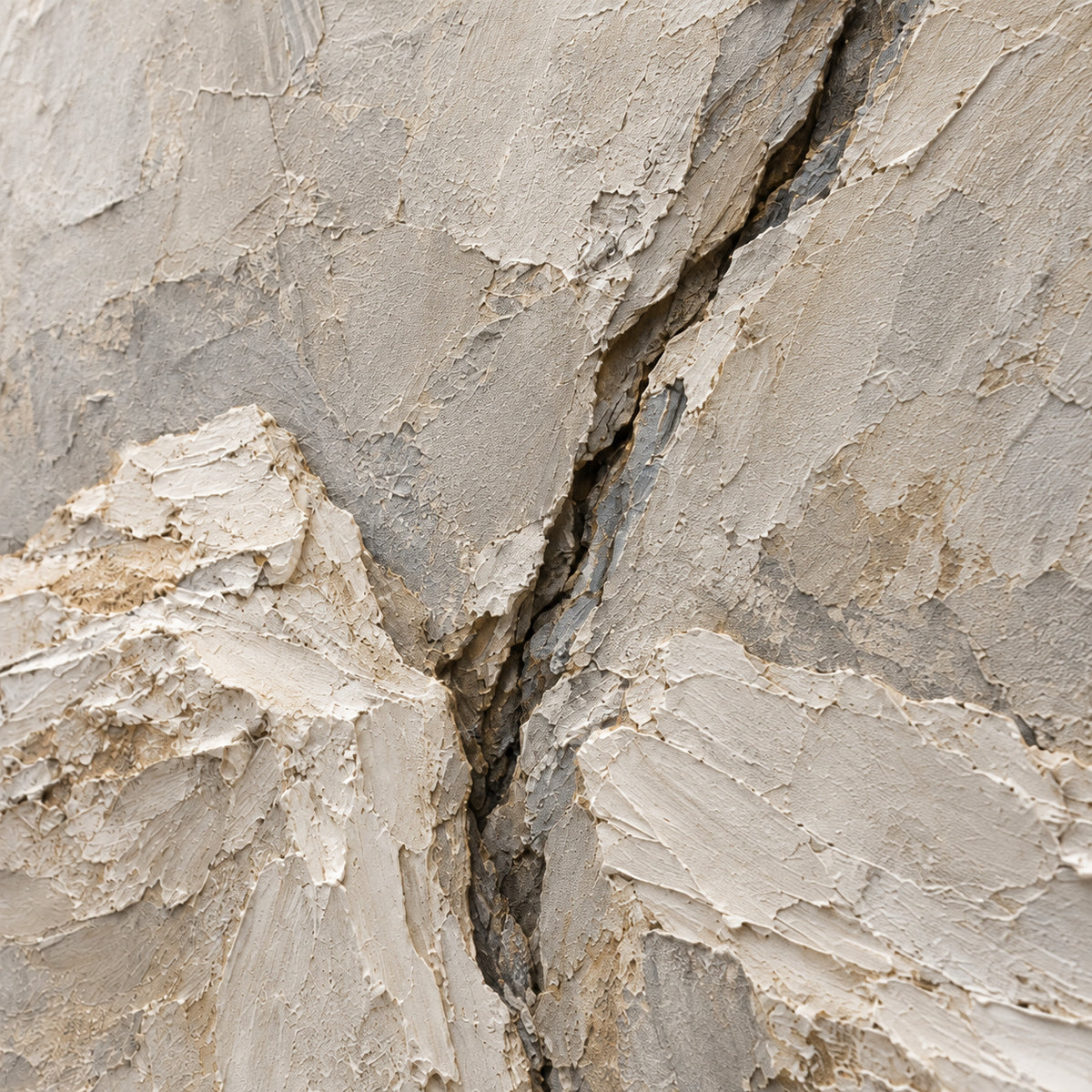 Plaster-Rift oil painting brushwork and impasto detail photographed from an oblique side angle